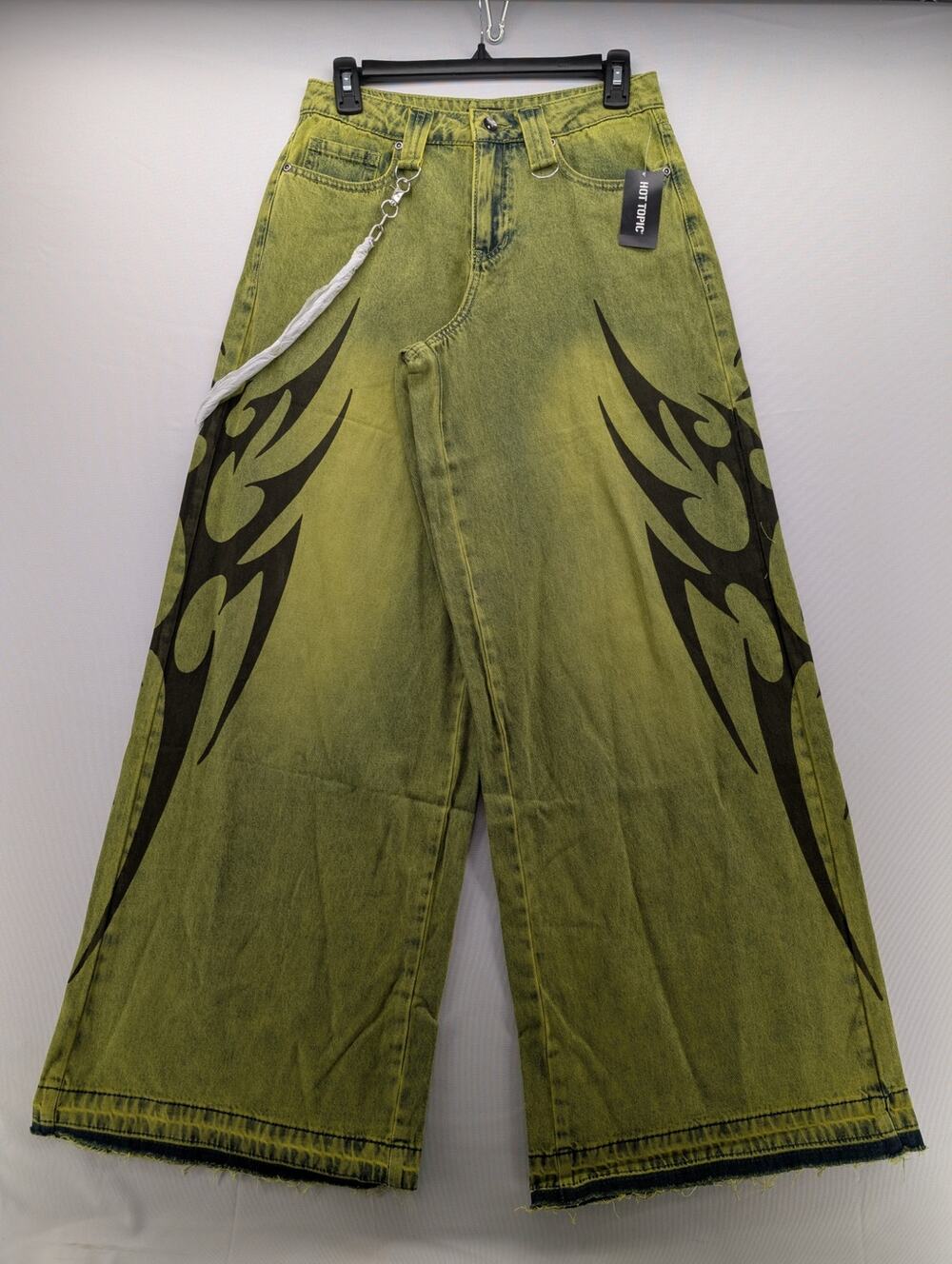 NWT Hot Topic Social Collision Acid Green Cyber Sigil Jeans W/ Side Chain sz 5